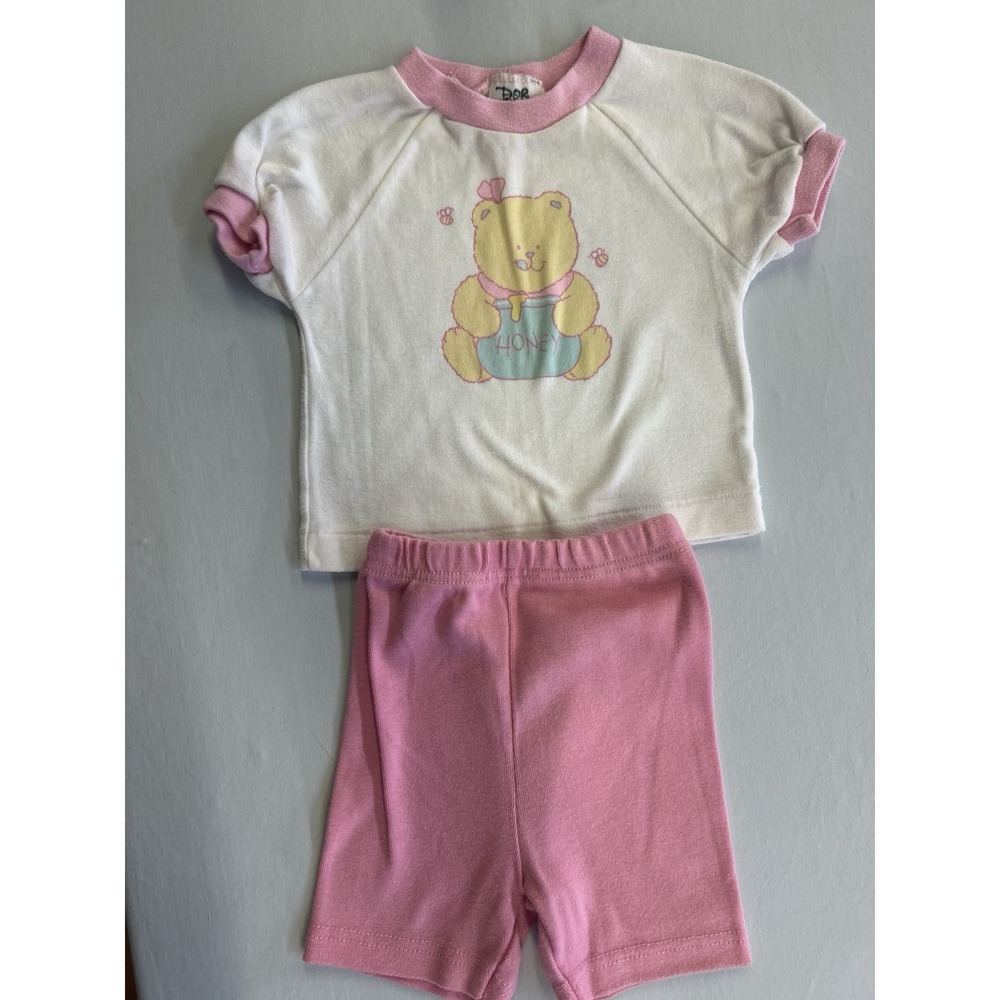 Vintage 80s/90s Health-Tex Baby Girls 2 Pc Honey Bear Outfit 18 Months USA